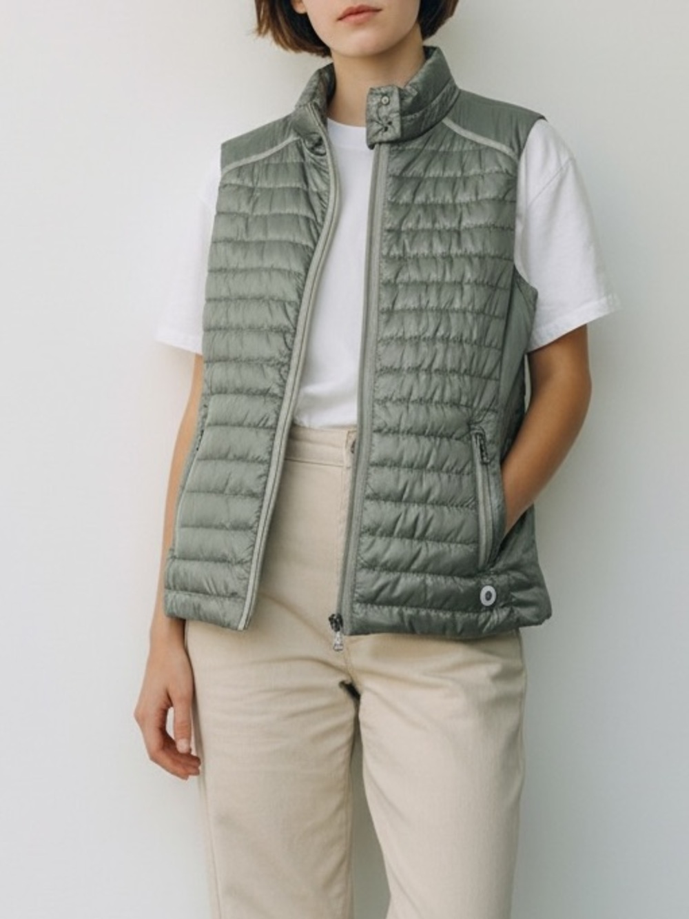Bogner Light Olive Green Fall Quilted Winter Warm Women's Vest Size Large